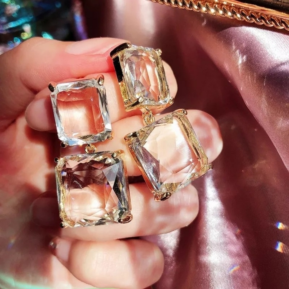 Square Crystal Dangle Earrings